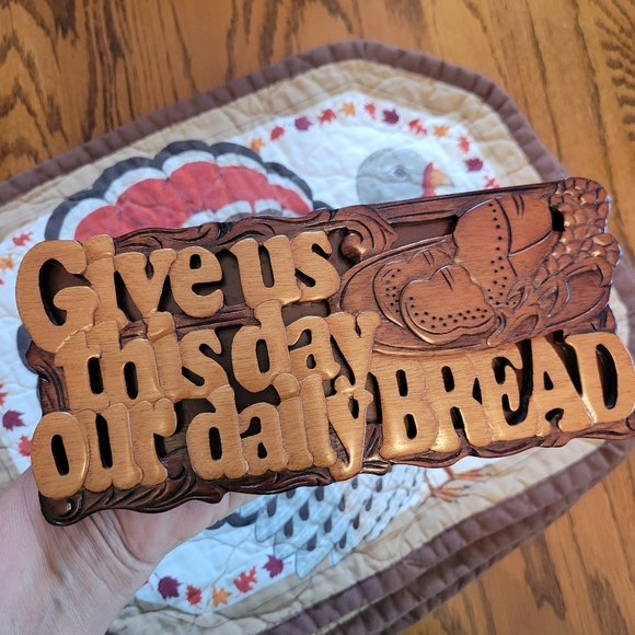 Wooden Daily Bread Mahogany Wall Art ~ Religious ~ Handmade ~ Thanksgiving Art - Picture 5 of 16